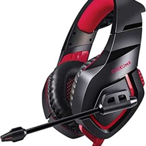 سماعات رأس K1B للألعاب من ONIKUMA بإضاءة LED بلون أحمر مع أسود