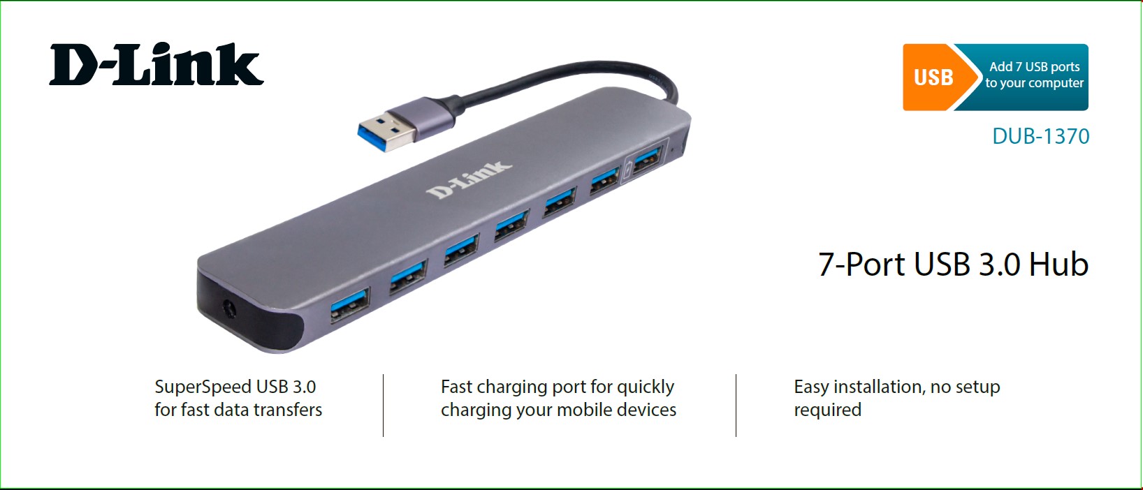 7 منافذ USB 3.0 Hub (منفذ واحد مع دعم الشحن السريع)