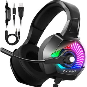سماعات رأس K6 للألعاب من ONIKUMA باضاءة LED‏ بخاصية RGB‏، بلون أزرق مع أسود