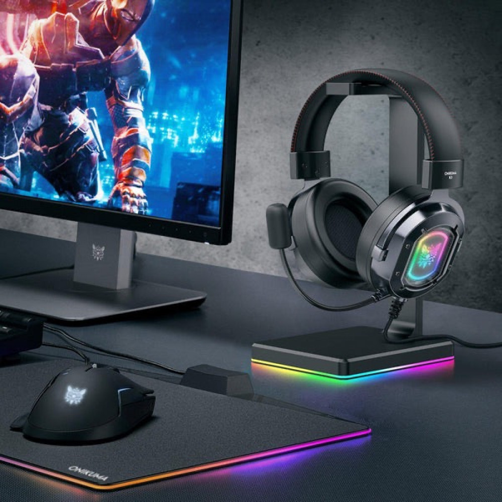 سماعات رأس K3 للألعاب من ONIKUMA باضاءة LED بخاصية RGB، بلون أحمر مع أسود