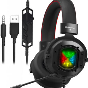 سماعات رأس K3 للألعاب من ONIKUMA باضاءة LED بخاصية RGB، بلون أحمر مع أسود