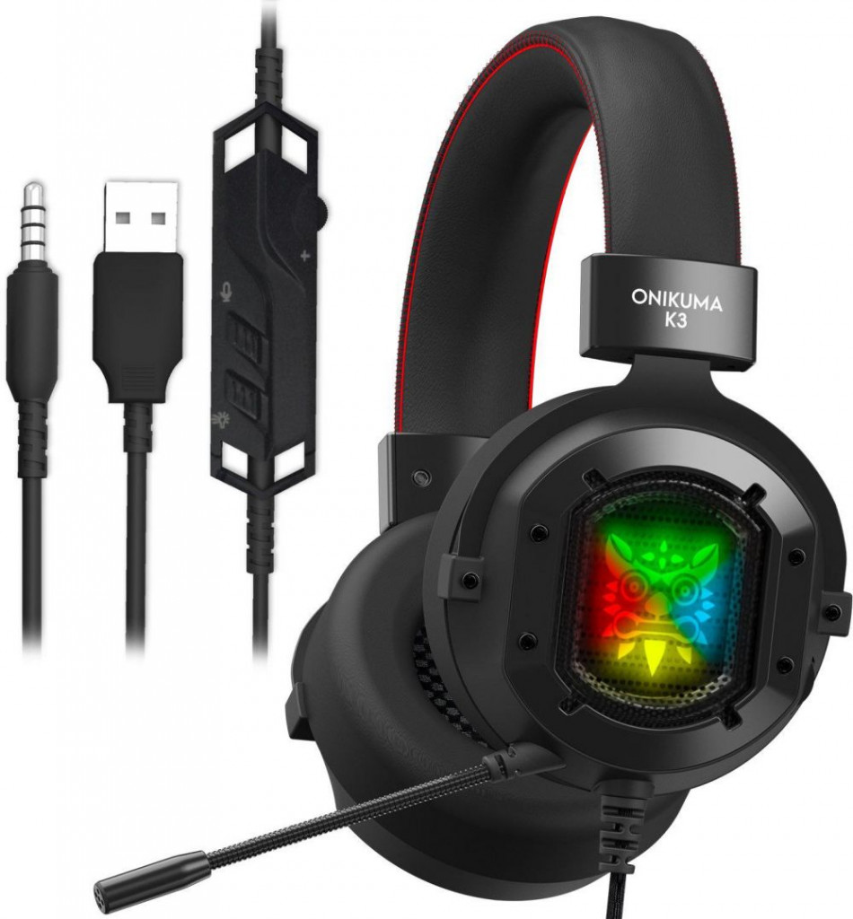 سماعات رأس K3 للألعاب من ONIKUMA باضاءة LED بخاصية RGB، بلون أحمر مع أسود